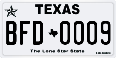 TX license plate BFD0009