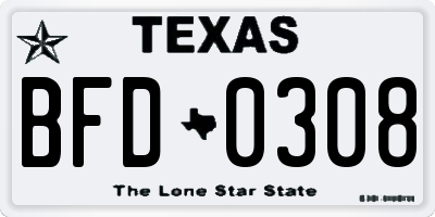 TX license plate BFD0308