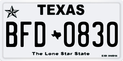 TX license plate BFD0830