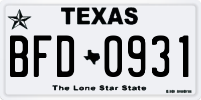 TX license plate BFD0931