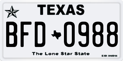 TX license plate BFD0988