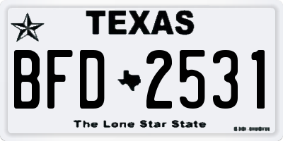 TX license plate BFD2531
