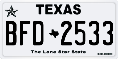 TX license plate BFD2533