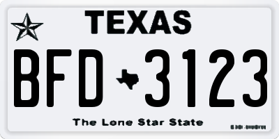 TX license plate BFD3123