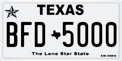 TX license plate BFD5000