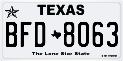 TX license plate BFD8063