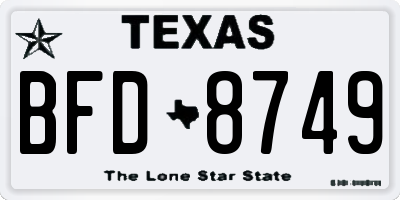 TX license plate BFD8749