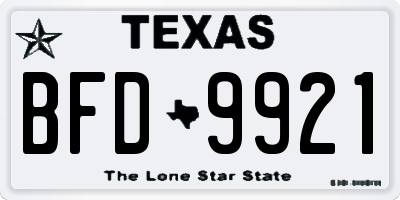 TX license plate BFD9921