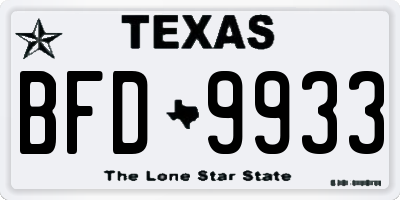 TX license plate BFD9933