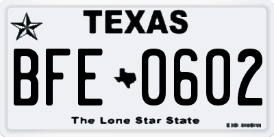 TX license plate BFE0602