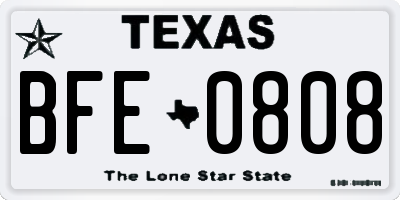 TX license plate BFE0808