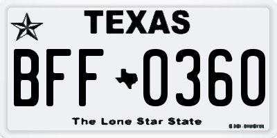 TX license plate BFF0360