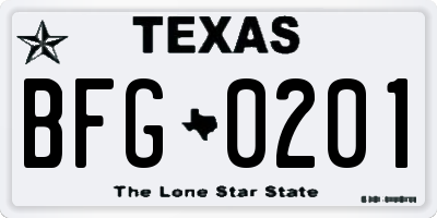 TX license plate BFG0201