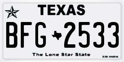 TX license plate BFG2533