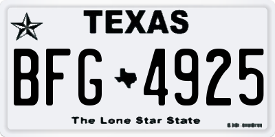 TX license plate BFG4925