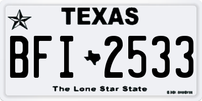 TX license plate BFI2533