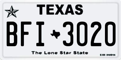 TX license plate BFI3020