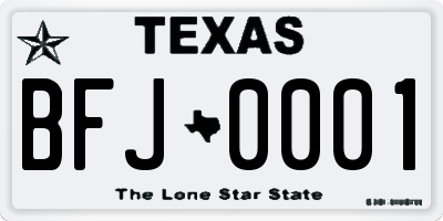 TX license plate BFJ0001