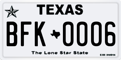 TX license plate BFK0006