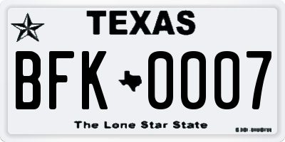 TX license plate BFK0007
