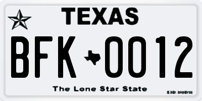 TX license plate BFK0012