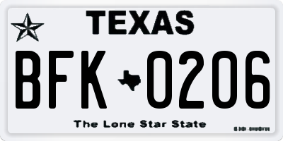 TX license plate BFK0206
