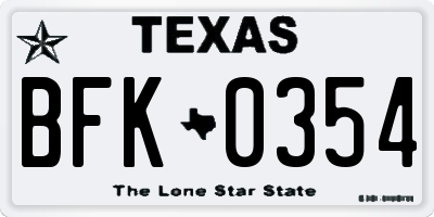 TX license plate BFK0354