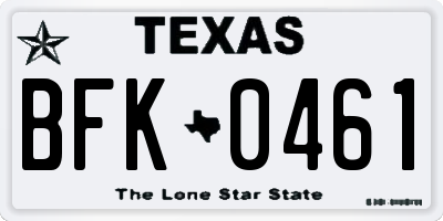 TX license plate BFK0461