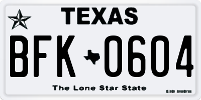 TX license plate BFK0604