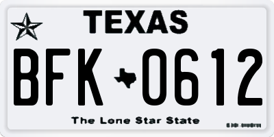 TX license plate BFK0612