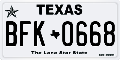 TX license plate BFK0668