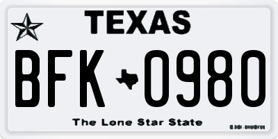 TX license plate BFK0980