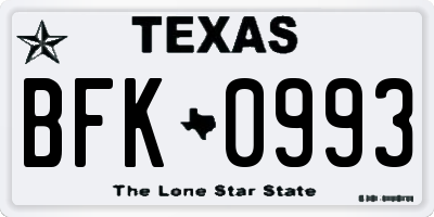 TX license plate BFK0993