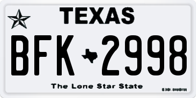 TX license plate BFK2998