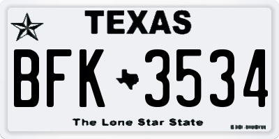 TX license plate BFK3534