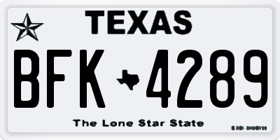 TX license plate BFK4289