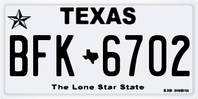 TX license plate BFK6702