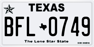 TX license plate BFL0749
