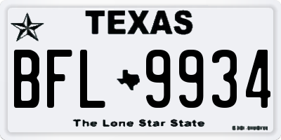 TX license plate BFL9934