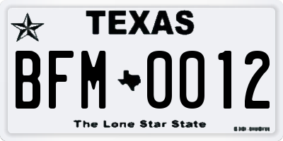 TX license plate BFM0012