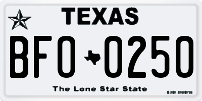 TX license plate BFO0250