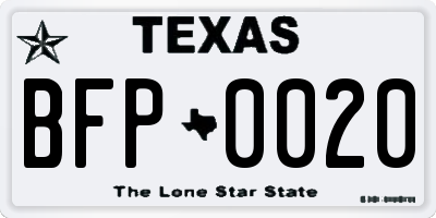 TX license plate BFP0020