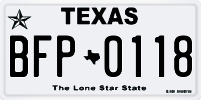 TX license plate BFP0118