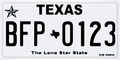 TX license plate BFP0123
