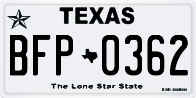 TX license plate BFP0362
