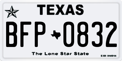 TX license plate BFP0832