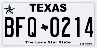 TX license plate BFQ0214