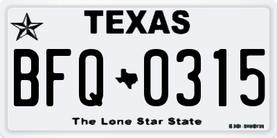 TX license plate BFQ0315