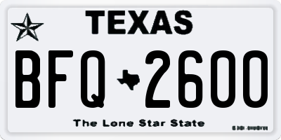 TX license plate BFQ2600