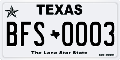 TX license plate BFS0003
